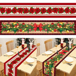 table noel chemin rouge blanc sapins flocons guirlandes decorations festive