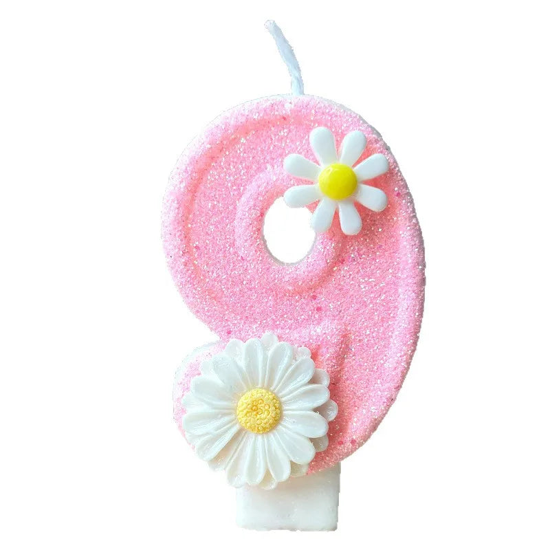 bougies anniversaire chiffres fleurs marguerites rose blanches décoratives enfants