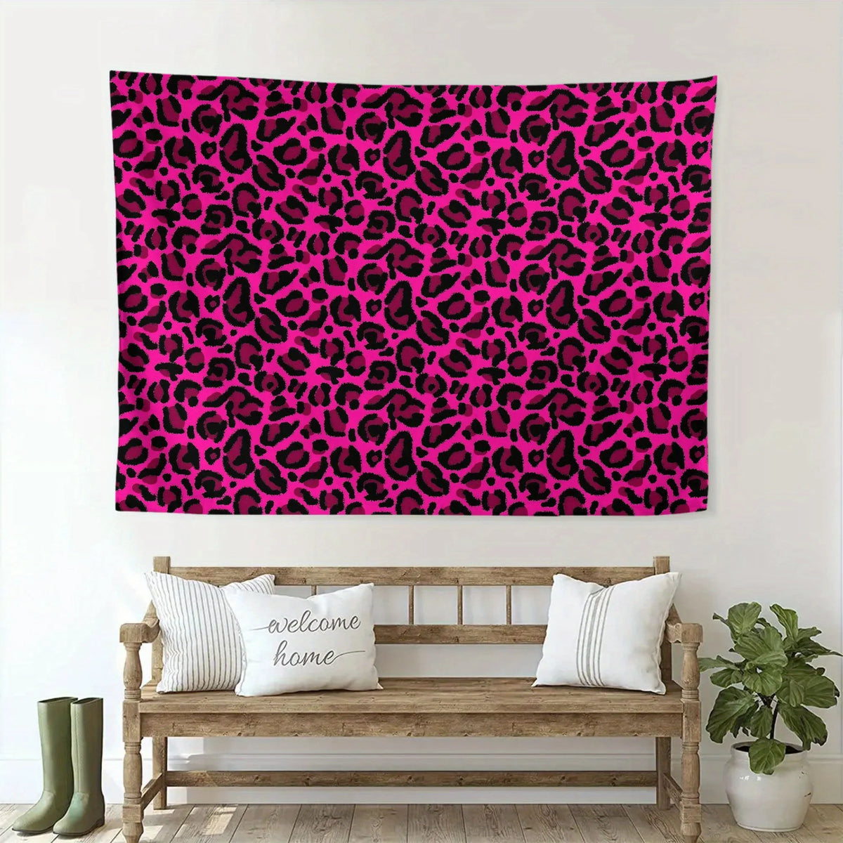 tapisserie imprimée léopard rose moderne salon chambre décoration murale polyestère lavable