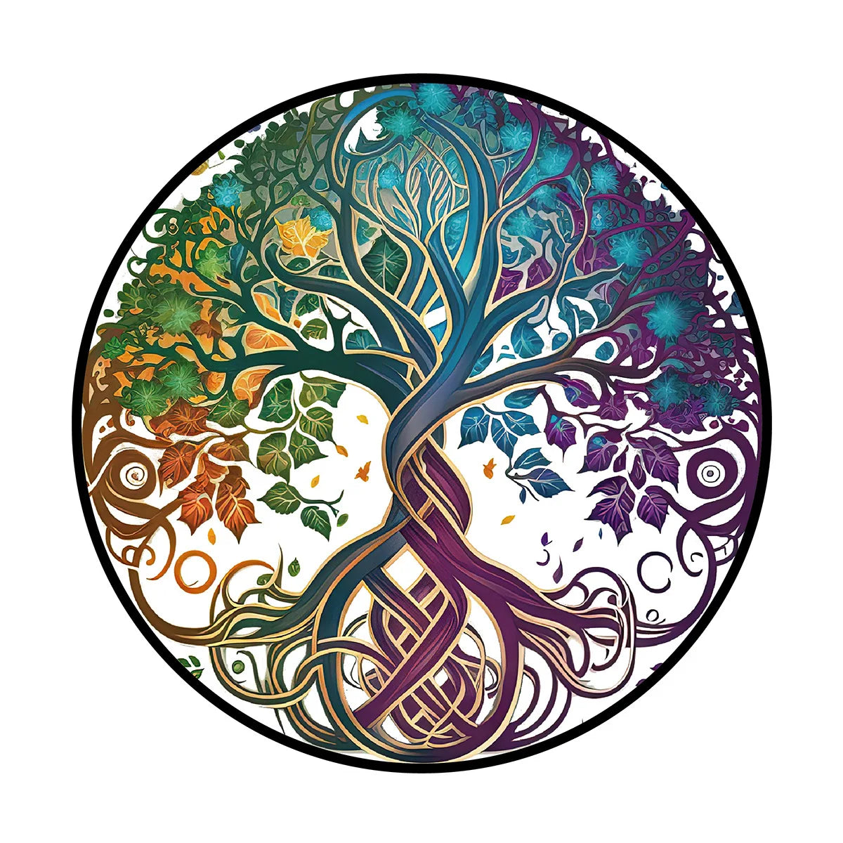 sticker mural arbre vie multicolore art nouveau opaque chaîne decoration mural stylisée racines entrelacées