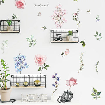 sticker mural adhésif fleurs aquarelle romantique floral 40x60cm variable opacity