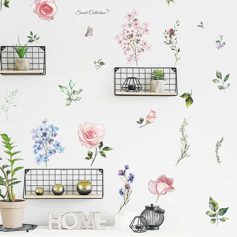 sticker mural adhésif fleurs aquarelle romantique floral 40x60cm variable opacity
