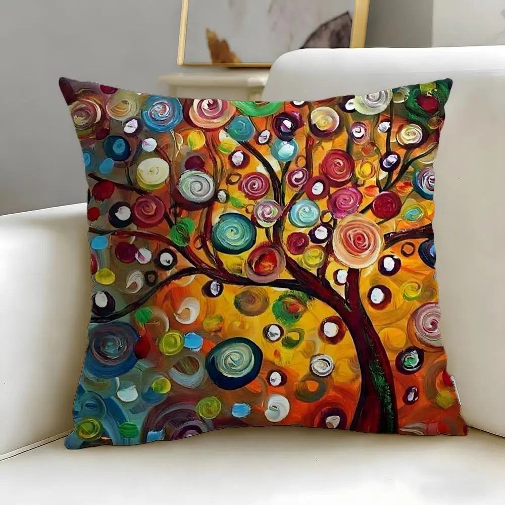 housse coussin multicolore arbre abstrait moderne polyester 45x45cm zip invisible facile laver canapé lit