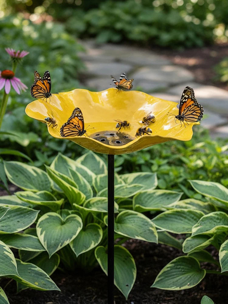bassin oiseaux rouge jaune bleu forme fleur métal moderneextérieur jardinDecorationPapillonsAbeilles