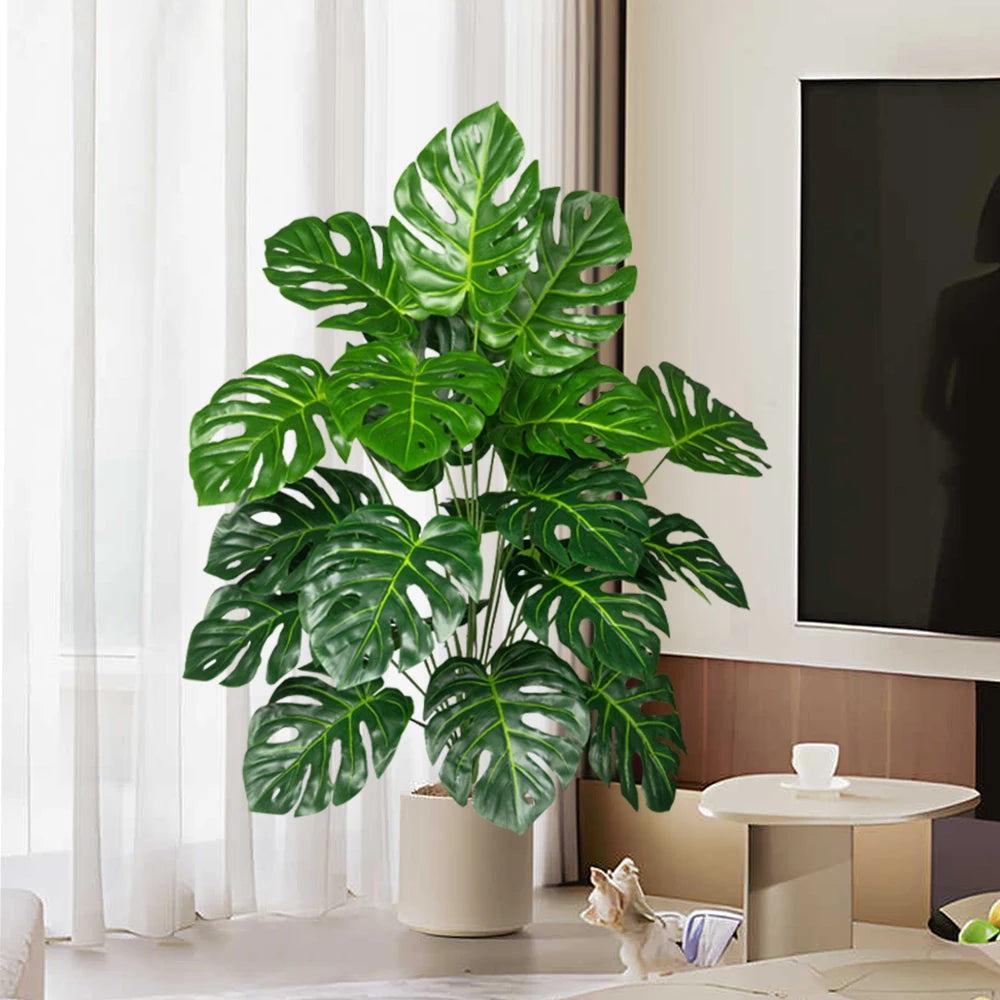 plantes artificielles monstera feuilles perforées pot céramique décoration intérieure moderne arbres faux vert foncé
