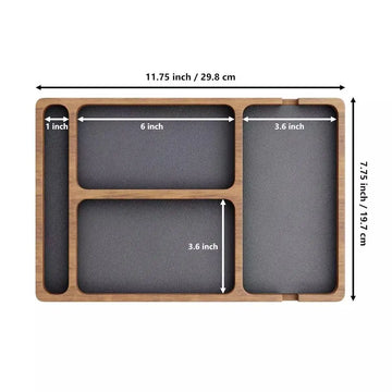 boîte rangement bois compartiments marron moderne stylo portefeuille smartphone montre câble usb