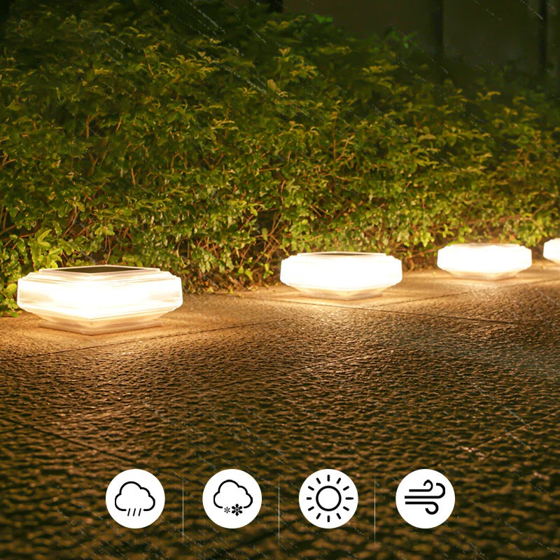 lampe solaire moderne blanche opaque extérieure autoallumage paysagiste écolo durable minimaliste jardin clôture
