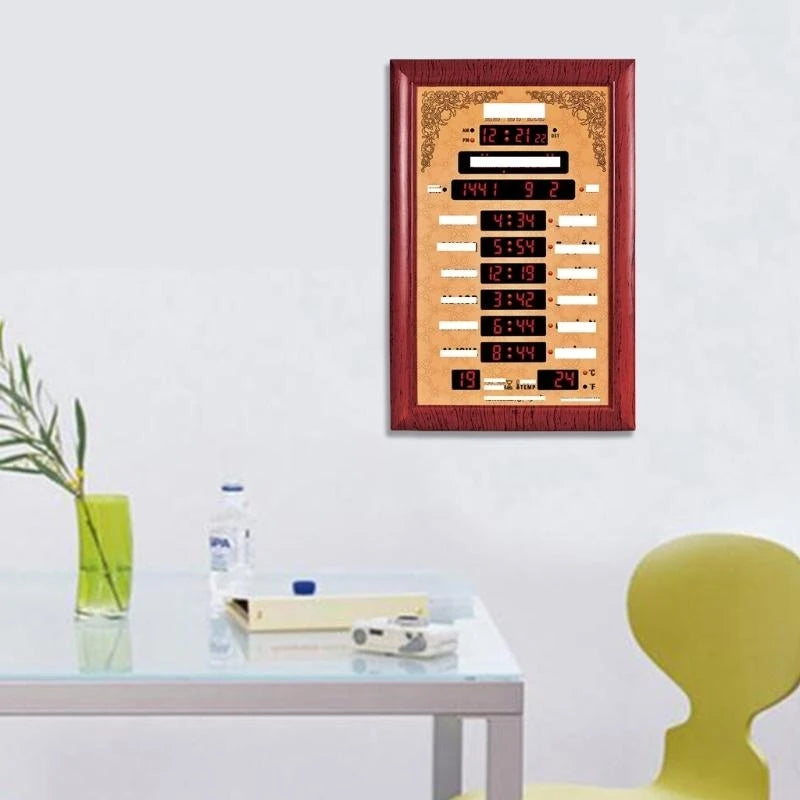 Horloge murale digitale Azan affichant l'heure et les prières en vert