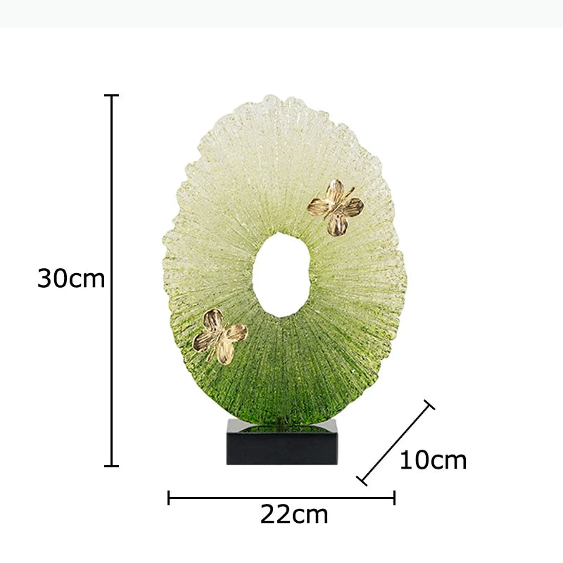 sculpture décorative moderne papillon vert doré motifs floraux contemporaine élégante base noire