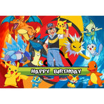 décoration anniversaire enfant pikachu happy birthday fond illustration vinyle poster Jaune Bleu