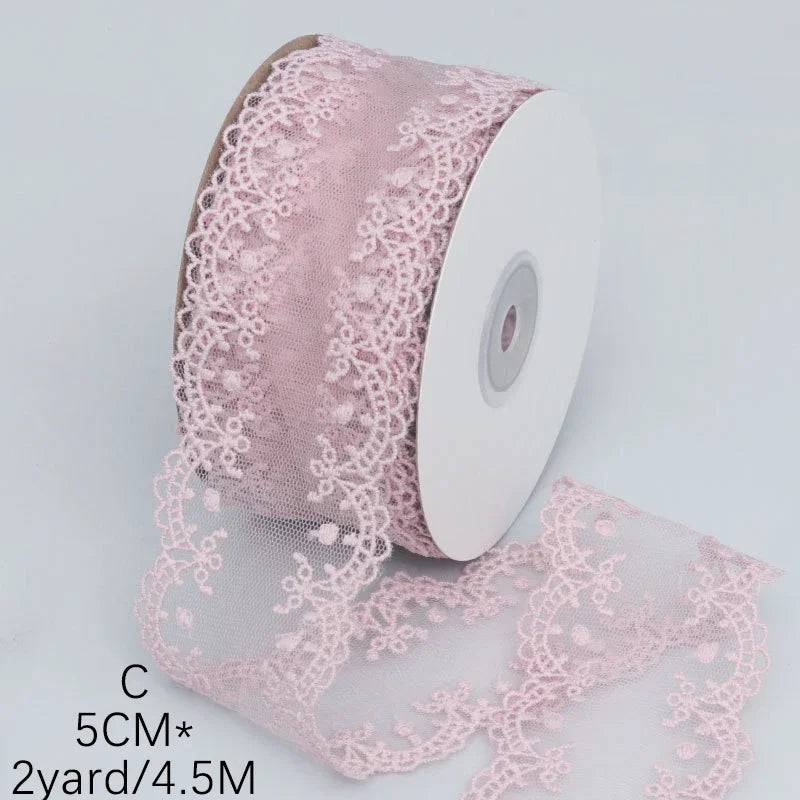 rubans dentelle fleurs vert clair rose pâle blanc vintage romantique polyester artisanat cheveux