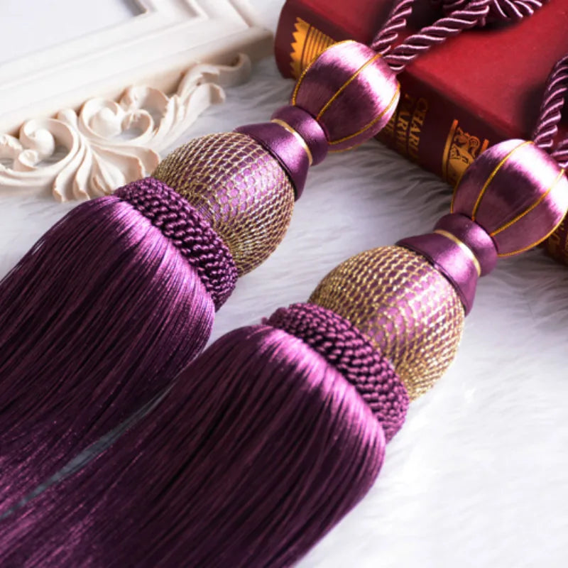 pompons rideau élégants coton plastique bleu rouge rose doré gris tissé brillant opaques