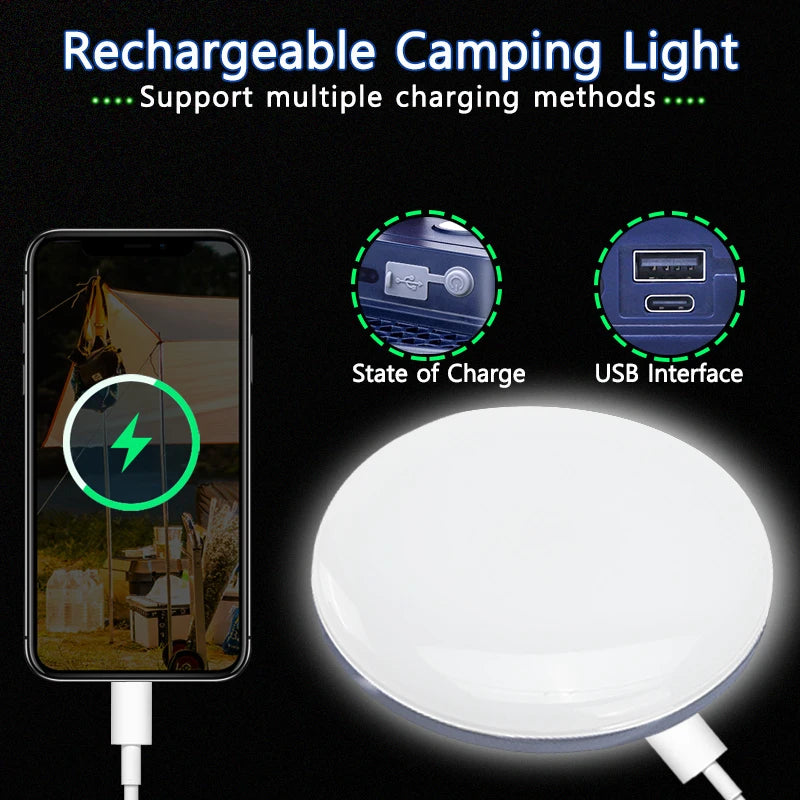 lampe camping rechargeable led bleu moderne aimantée compacte suspension perforée