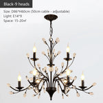 lustre led noir branches cristal contemporain élégant suspendu salon chambre