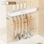 porte couteaux mural adhésif gris métallique couteaux cuillère fourchette serviette racleur éponge brosse dents