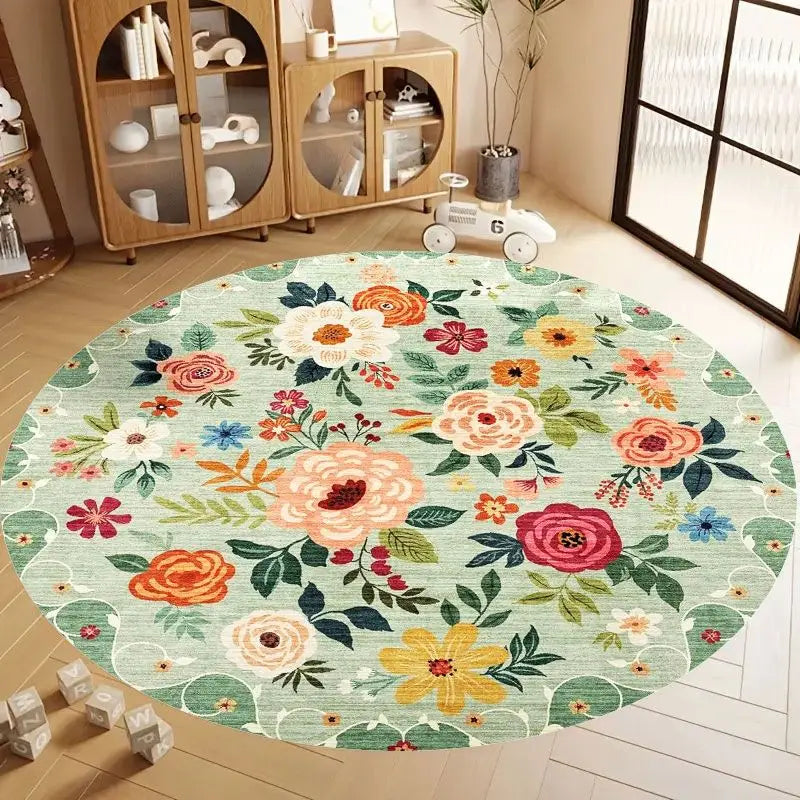 tapis rond moderne multicolore motifs géométriques fleurs dinosaures 80cm 120cm salon chambre decoration interieur