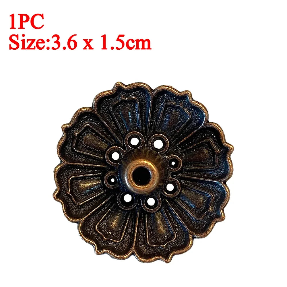 support encens fleur gravure bronze doré artisanal vintage salon yoga décoration bouddhiste
