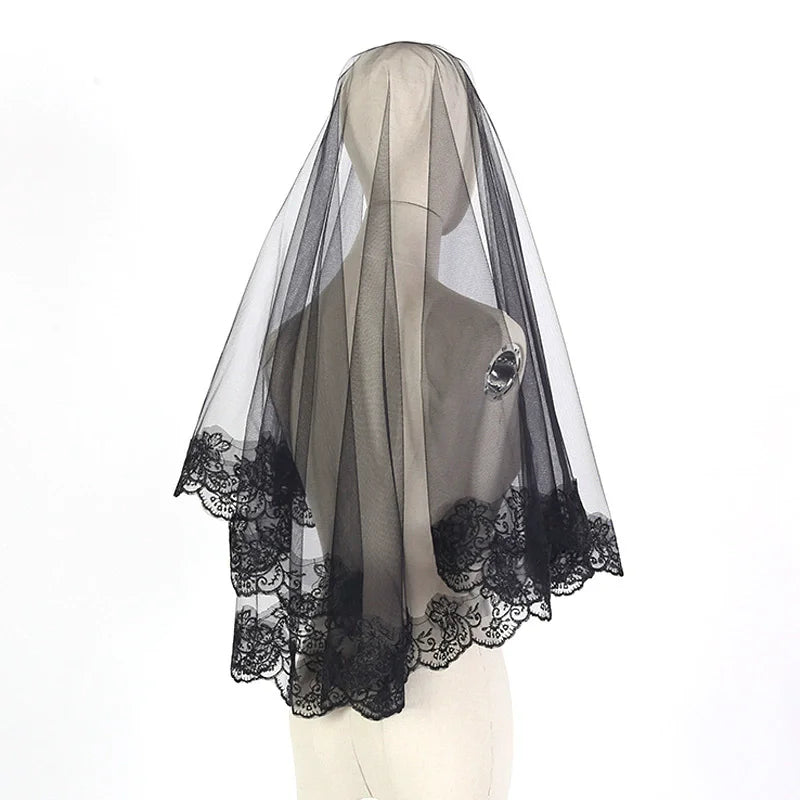 voile mariée femme noir dentelle transparente peigne classique accessoire coiffure événementiel halloween