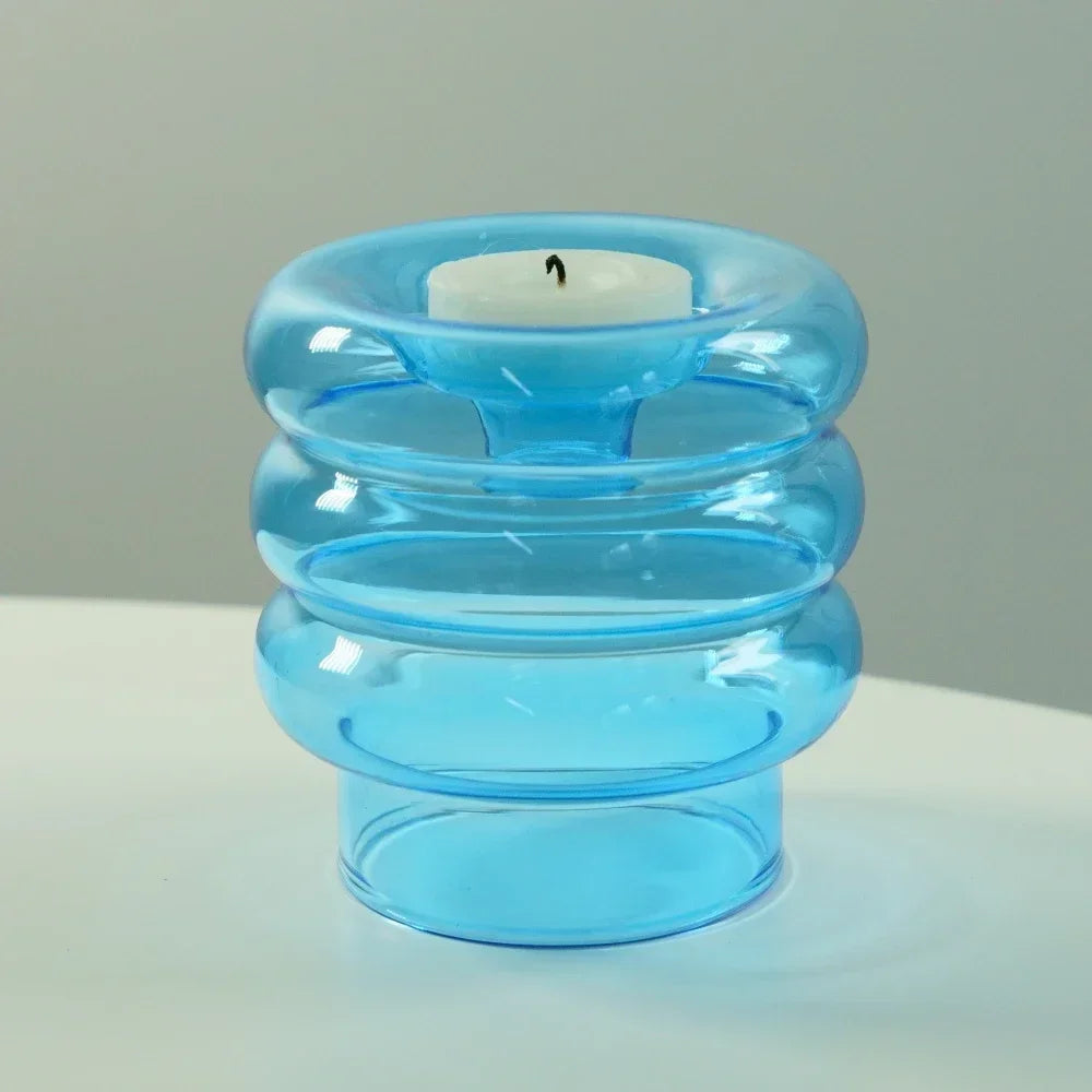 Support bougie moderne transparent orange jaune rose bleu chandelle bâton tealight décoration maison festive