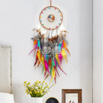 attrape rêves boho chic plumes multicolore bleu rouge gris orange salon chambre