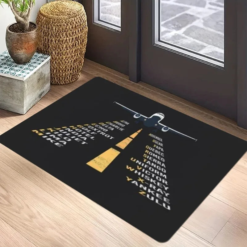 tapis d'entrée moderne avion gris noir jaune motif graphique décoration maison sol porte extérieur