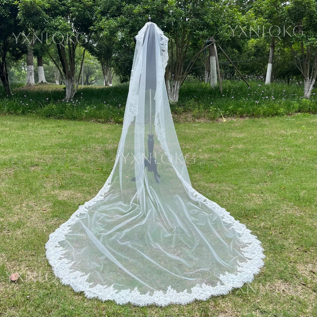 voile mariée blanc dentelle polyester cathédrale bordure dentelle clips mariage femme classique
