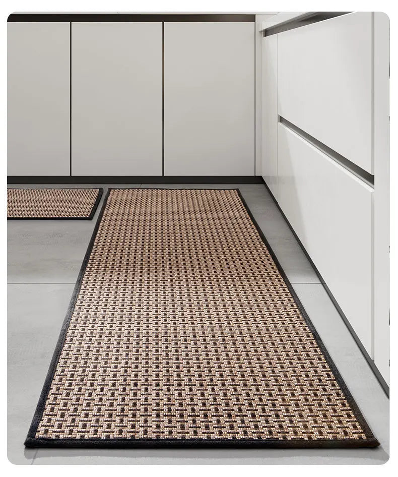 tapis solide marron clair noir tissé géométrique moderne antidérapant lavable cuisine intérieur