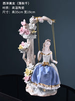 figurines decoratives ceramic bleu clair blanc rose fleurs sculptees classique rococó baroque chambre salon