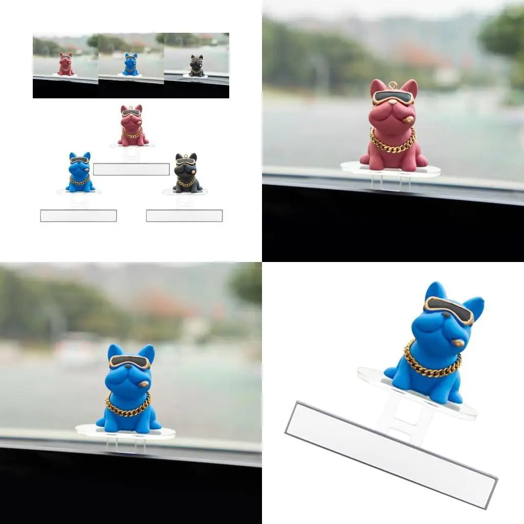 figurine chien rose bleu noir lunettes collier porte clés moderne transparent