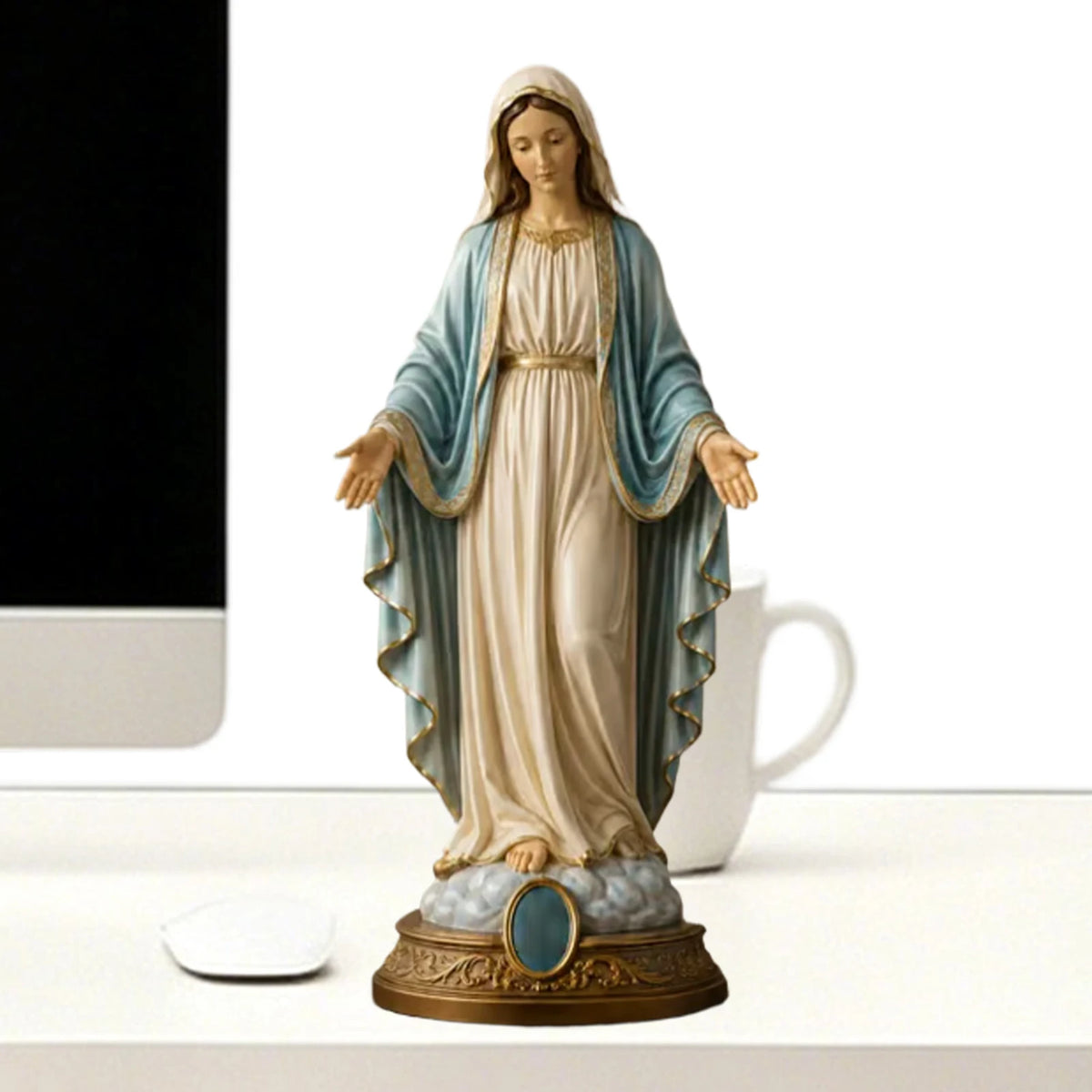 statue sacre coeur jesus resine dorée bras ouverts decoration maison religieuse 18cm