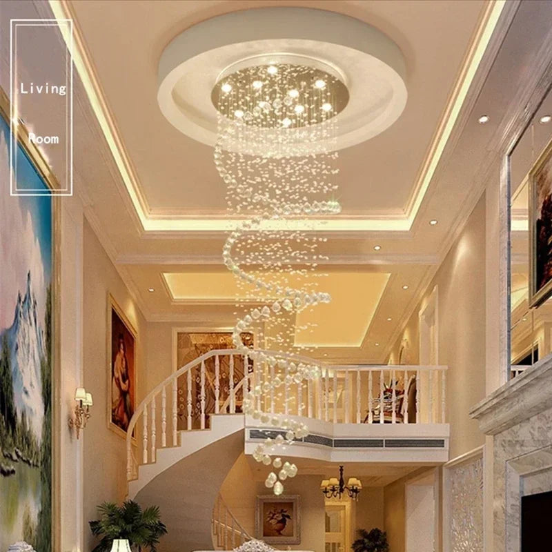 suspension lumineuse moderne cristal transparent argenté spirale élégante chaîne suspendue lumière décoration maison