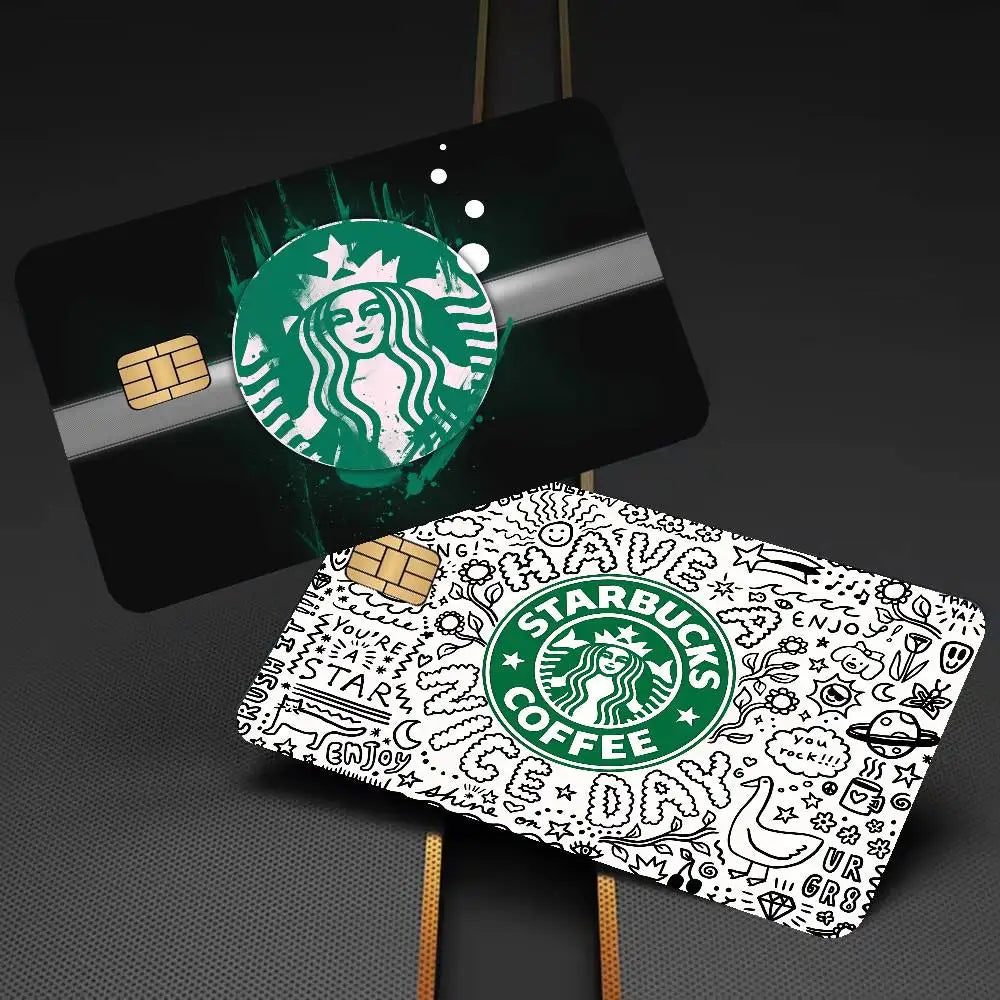 autocollant protection carte bancaire logo starbucks motif graphique moderne waterproof réutilisable