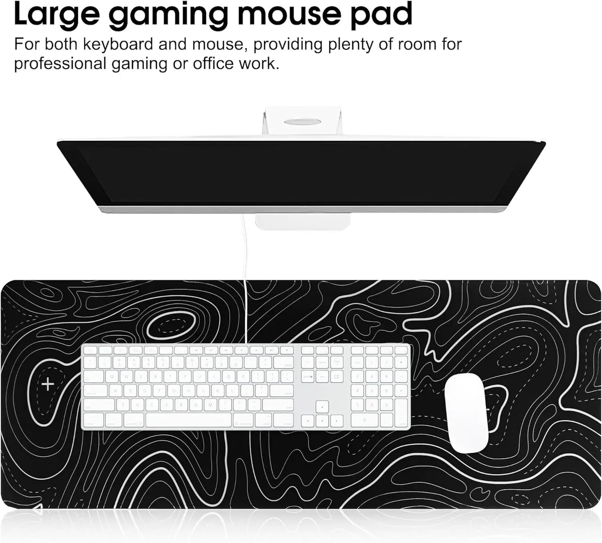 tapis souris noir blanc motif topographie anti dérapant lignes graphiques moderne gaming