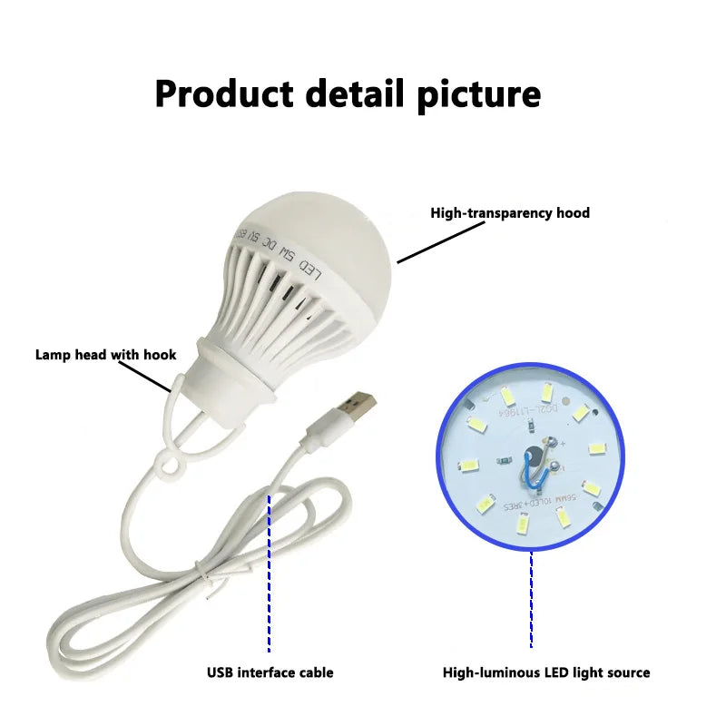 ampoule led 3w 5w 7w usb portable lecture camping lumière blanche moderne