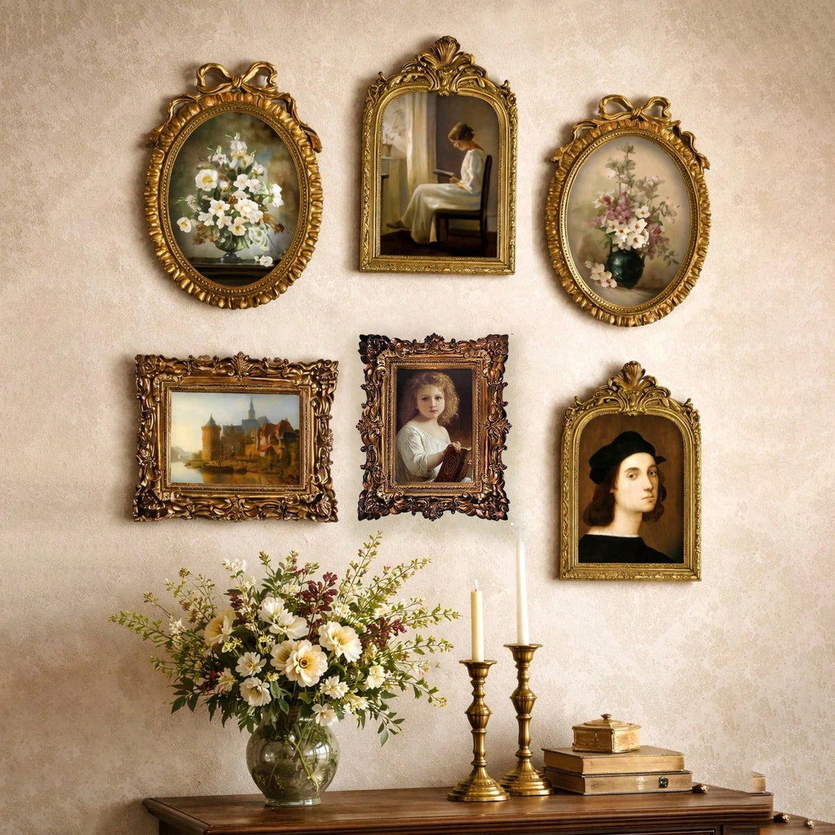 cadres decoratifs or noir classique baroque fleurs paysages portraits details floraux clips vases bougies