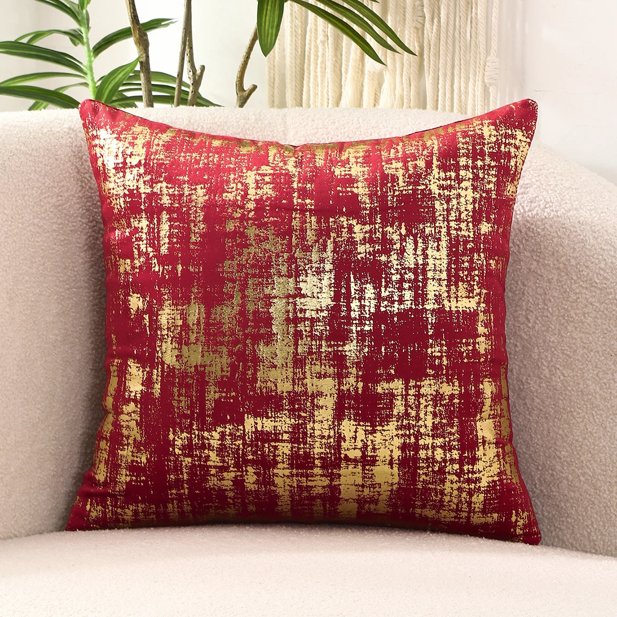 housse coussin polyester abstraite vert foncé rouge beige contemporain opaques étoiles géométrique