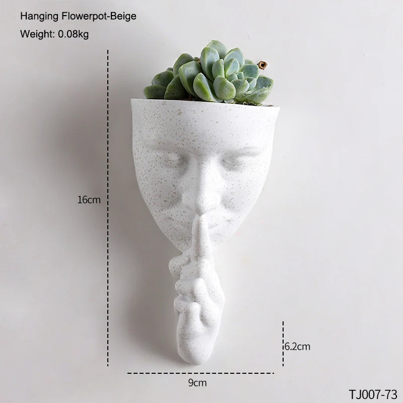 pots résine muraux tête humaine moderne blanc gris noir décoratif plantes fleurs