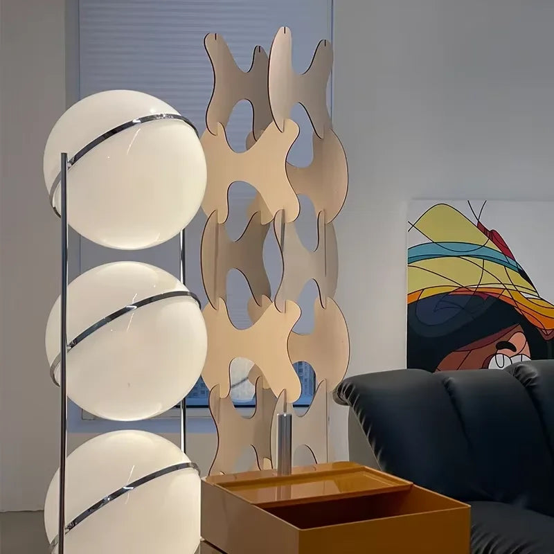 lampe sol moderne sphères translucides blanc chrome nordique minimaliste led acrylique