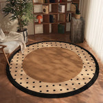tapis rond beige noir motif fleurs oiseaux décoration salon chambre intérieur doux antidérapant moderne
