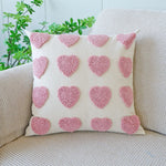 taies d'oreiller jacquard brodé fleurs cœurs LOVE divers couleurs décoration intérieure romantique printemps