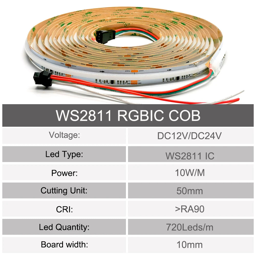 ruban led 720 leds rgb ic ws2811 12v 24v adhésif moderne blanc multicolore