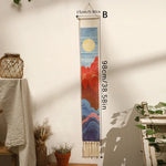 tenture murale bohème paysage montagnes soliel coton orange rouge bleu beige blanc minimaliste