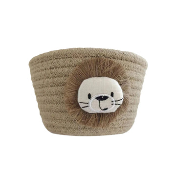 panier rangement tressé lion enfant decoratif beige blanc marron texturé utilisation multiple