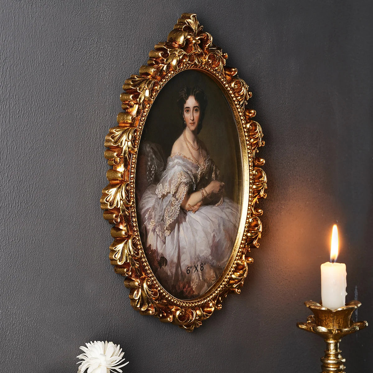 cadre photo ornemental doré classique baroque fleurs artificielles décoration murale