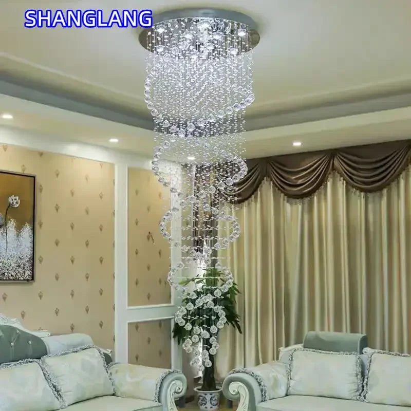 lustre suspension moderne cristal transparent éclairage luxe chambre salon salle bain acier
