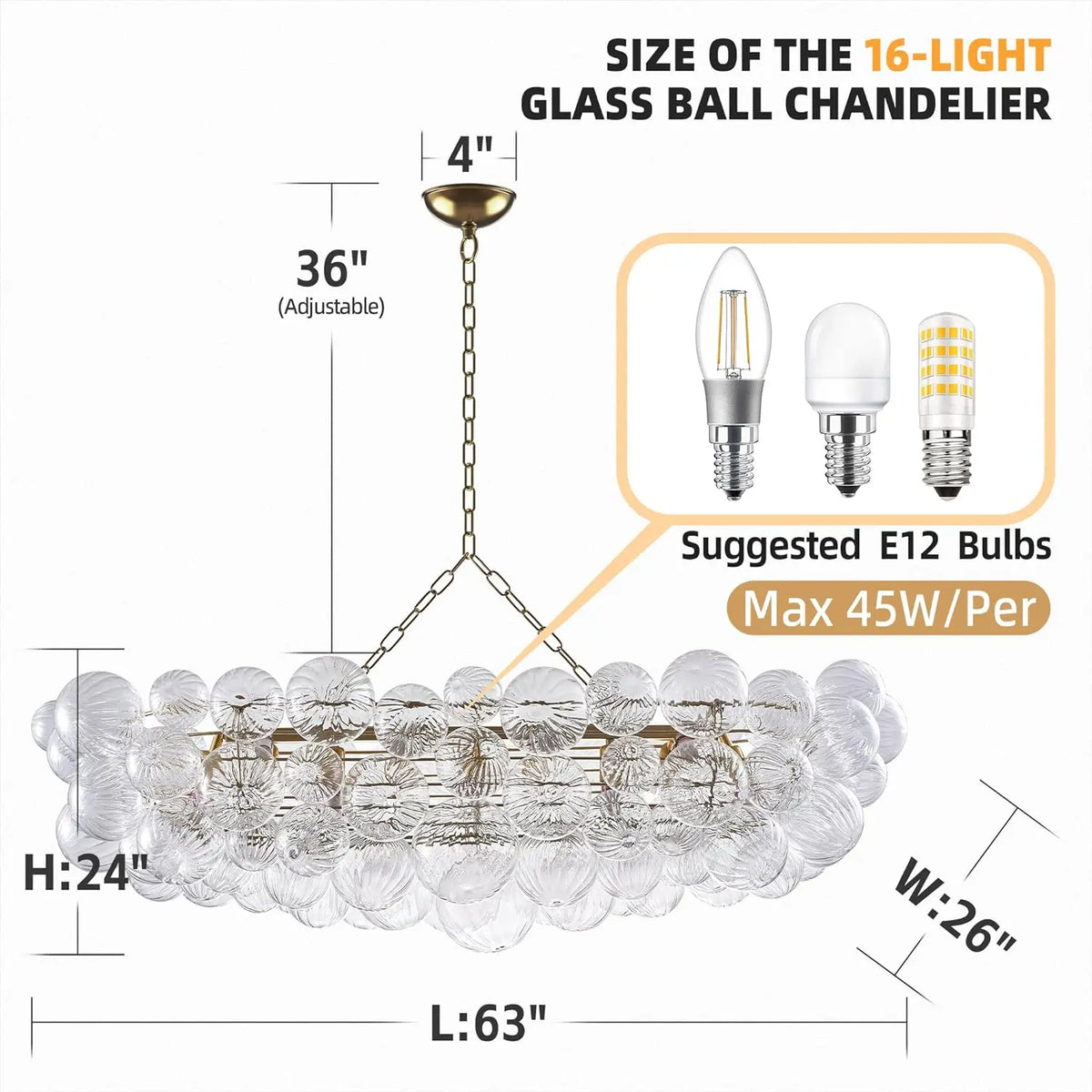 suspension lumineuse moderne élégante transparente billes dorées effet bulles chaîne métallique chambre salon étude