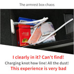 organisateur accoudoir voiture noir compartiments rangement chargeurs câbles modernes clips fixations