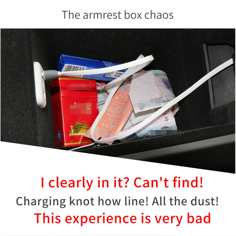 organisateur accoudoir voiture noir compartiments rangement chargeurs câbles modernes clips fixations