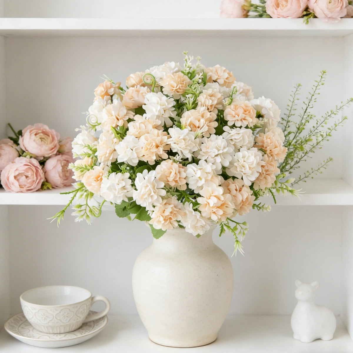bouquet hortensia artificielle soie blanche verte décoration mariage anniversaire intérieur moderne fixe ruban