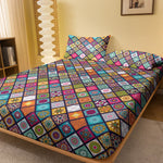 housse lit bohème motifs géométriques bleu turquoise rose orange vert
